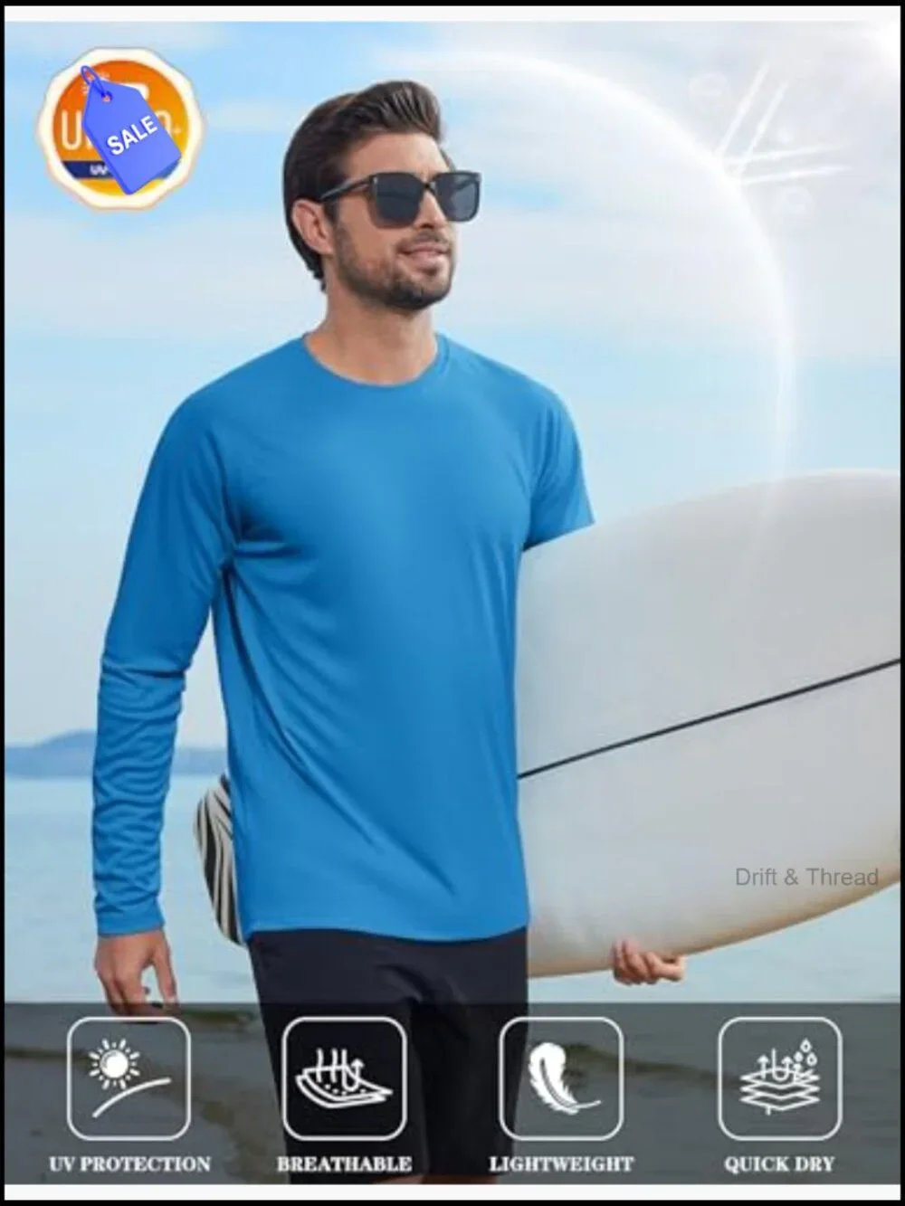Men's UPF 50+ Rash Guard Long Sleeve Sun Protection Shirt for Hiking Fishing